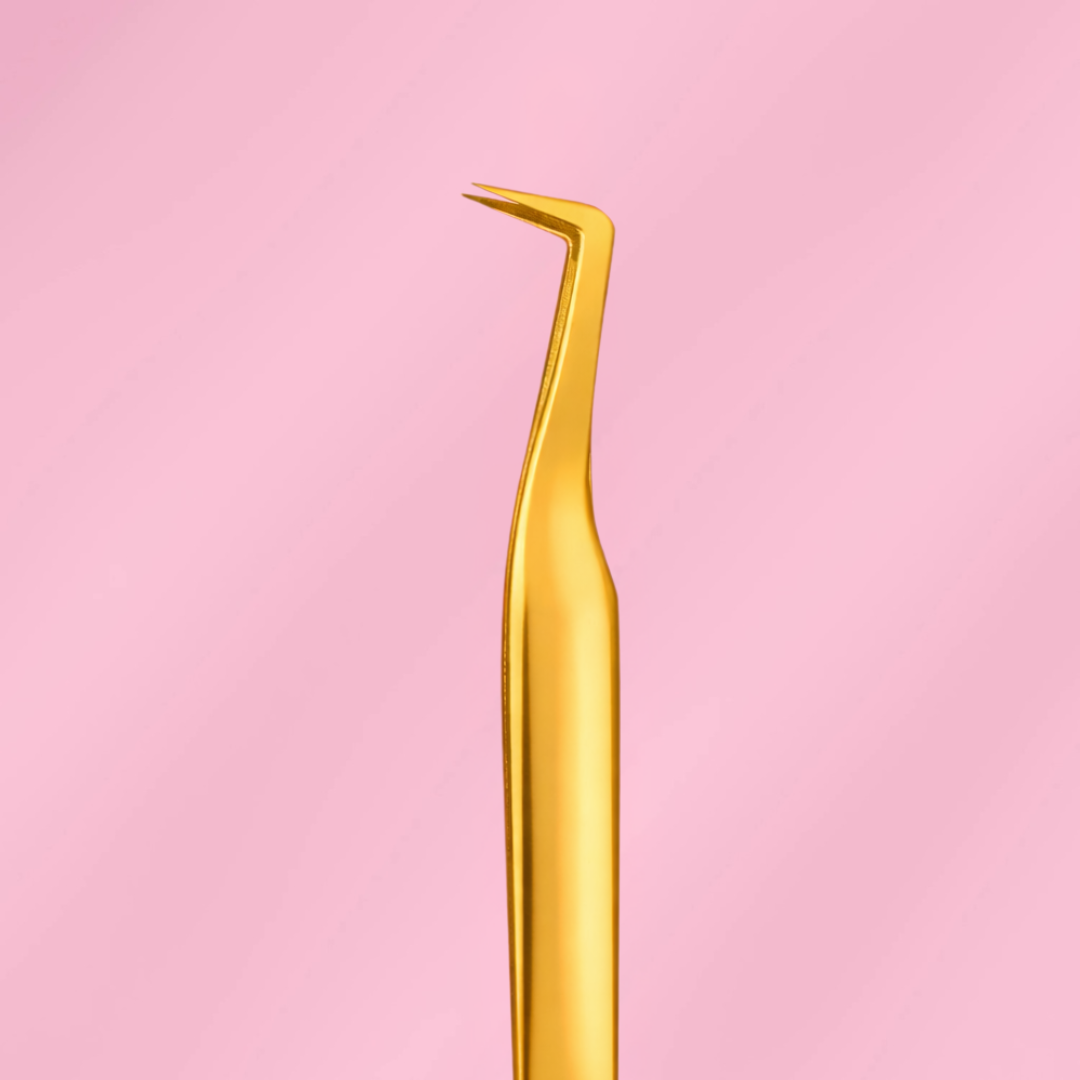 DOLL - GOLD - Fibre Grip Lash Tweezer-(90 degree tweezer)