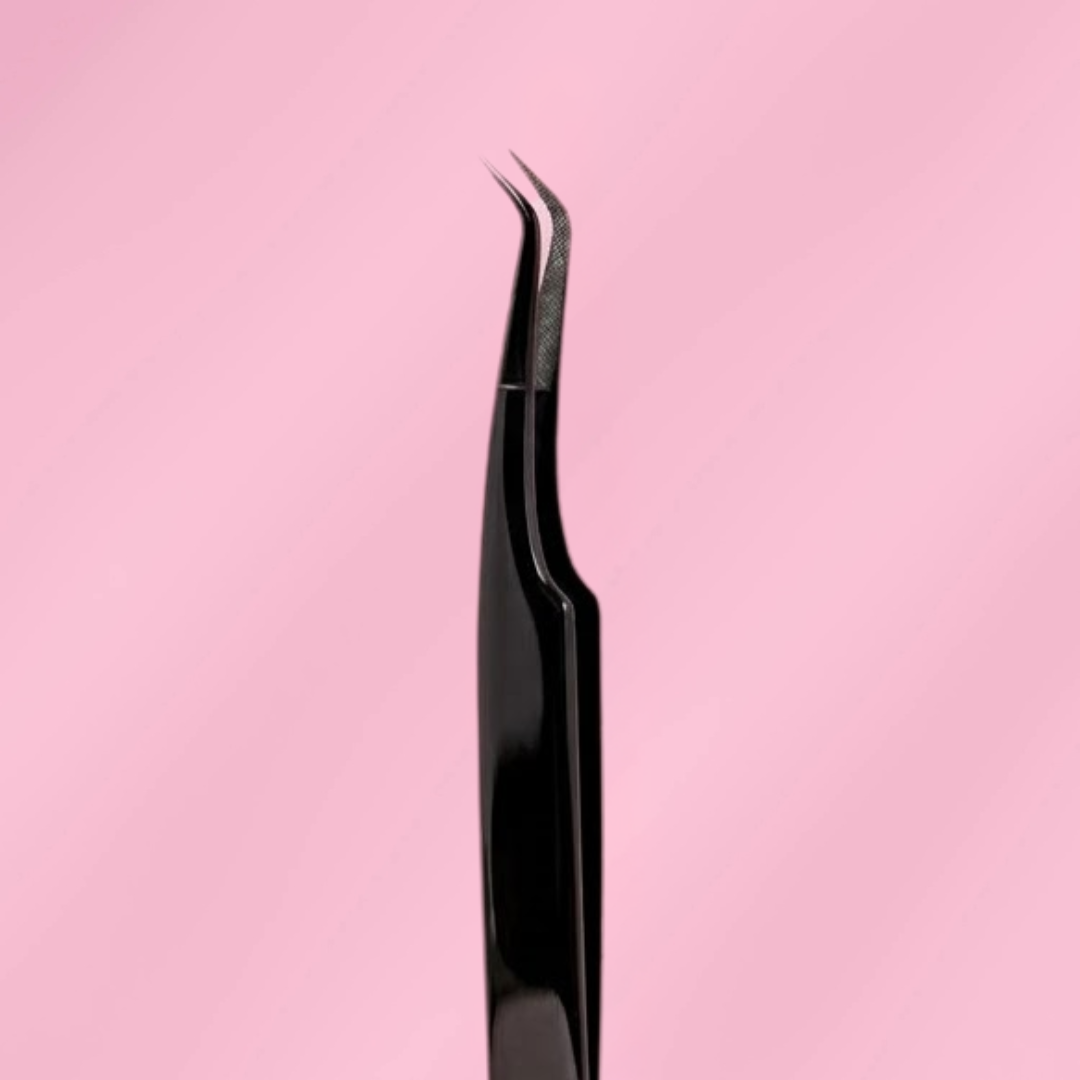 SIS - BLACK - Fibre Grip Lash Tweezer - (Angled Isolation)